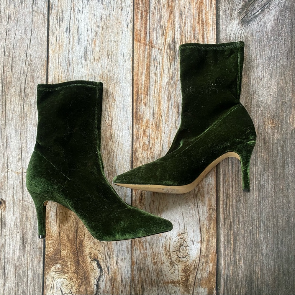 Green suede heeled boots